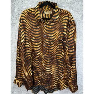 VTG Womens Large Burnout Velvet Animal Print Button Up Top Sheer Accelerator